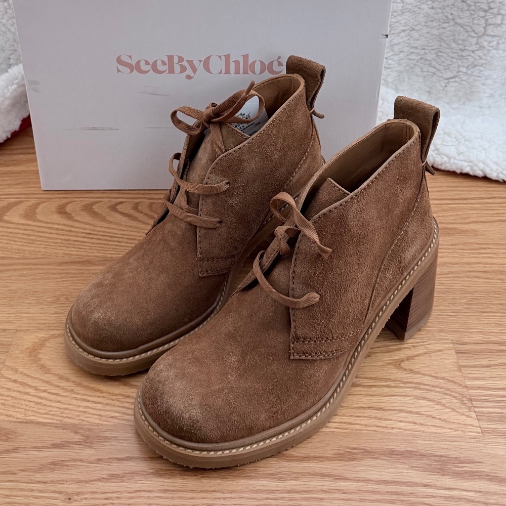 See By Chloe NIB Bonni Suede Lace-Up Ankle Boots (38.5/8.5)